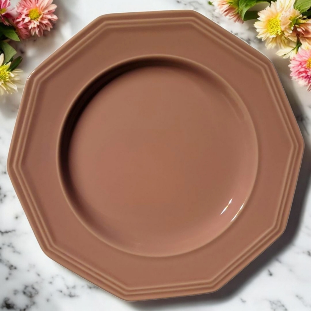 1 Vtg 70's SIC Porcelain Rose Pink Decagon Salad Dessert Plate Italy